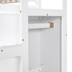 Bellemave® Full Size Loft Bed with Built-in Storage Wardrobe and Staircase