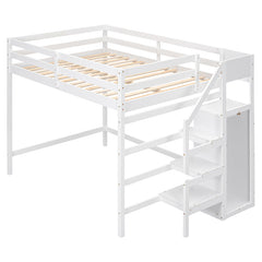 Bellemave® Full Size Loft Bed with Built-in Storage Wardrobe and Staircase