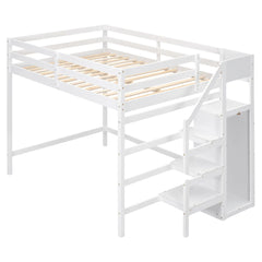 Bellemave® Full Size Loft Bed with Built-in Storage Wardrobe and Staircase Bellemave®