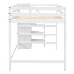 Bellemave® Full Size Loft Bed with Built-in Storage Wardrobe and Staircase