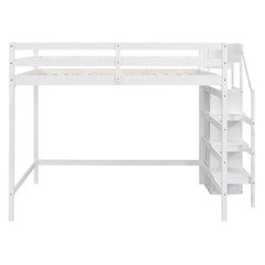 Bellemave® Full Size Loft Bed with Built-in Storage Wardrobe and Staircase