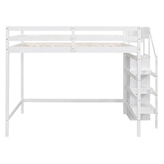 Bellemave® Full Size Loft Bed with Built-in Storage Wardrobe and Staircase Bellemave®