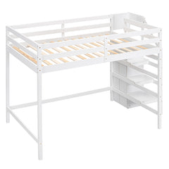 Bellemave® Full Size Loft Bed with Built-in Storage Wardrobe and Staircase