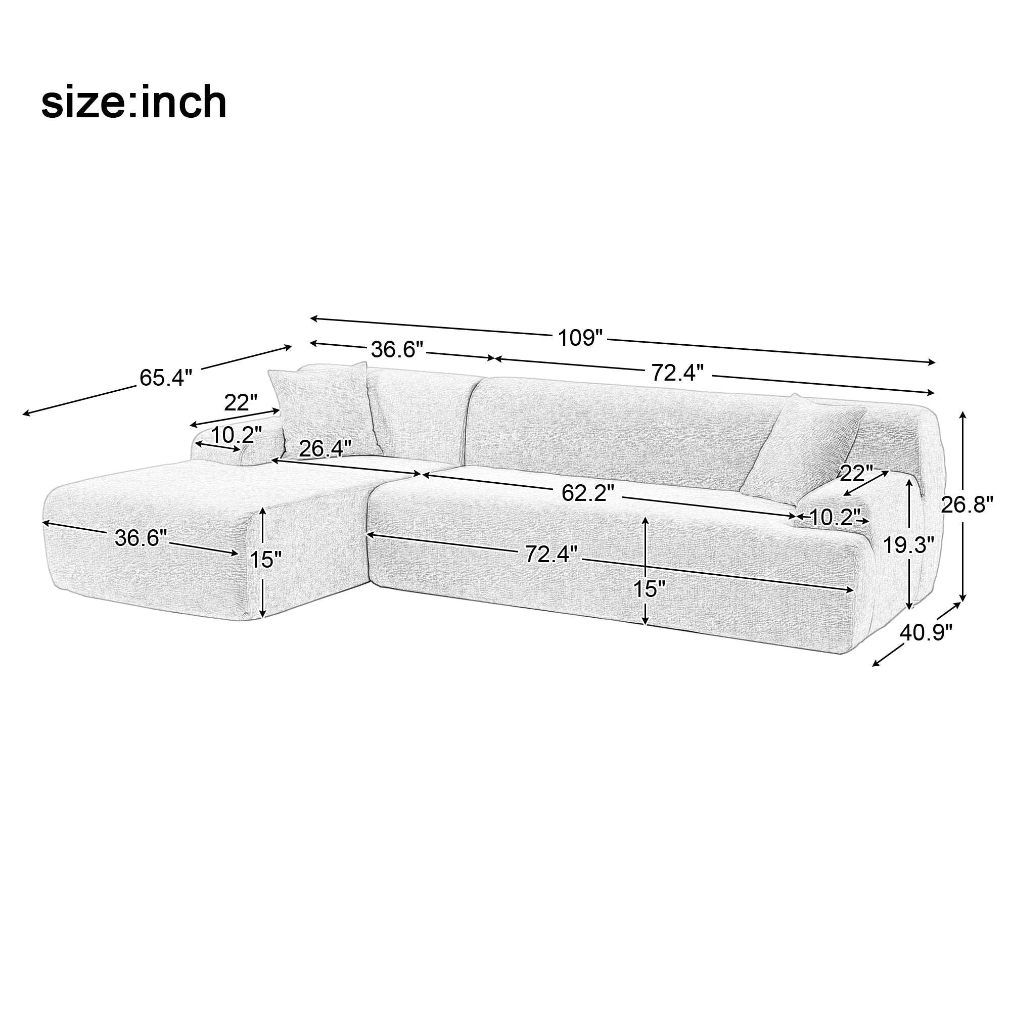 Bellemave 109" Modern Large L-Shape Modular Sectional Sofa