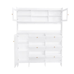 Bellemave® Multifunctional Shoe Cabinet with Storage Shelf & 6 Flip Drawers,Tempered Glass Doors and 4 Hooks Bellemave®