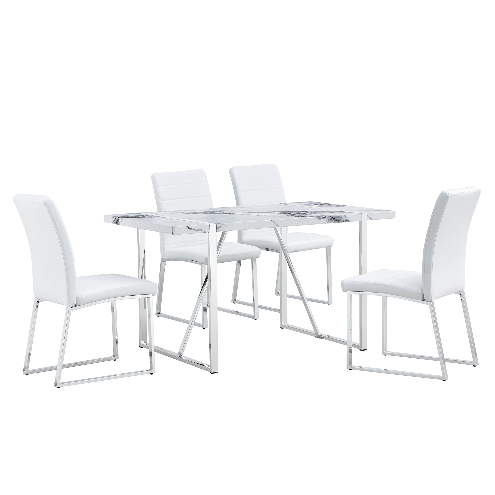 Bellemave 55" 5-piece Dining Table Chairs Set，Faux Marble Modern Dining Table and Faux Leather Chairs
