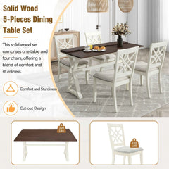 Bellemave 5-Piece 62" Extendable Rubber Wood Dining Table Set with X-shape Legs