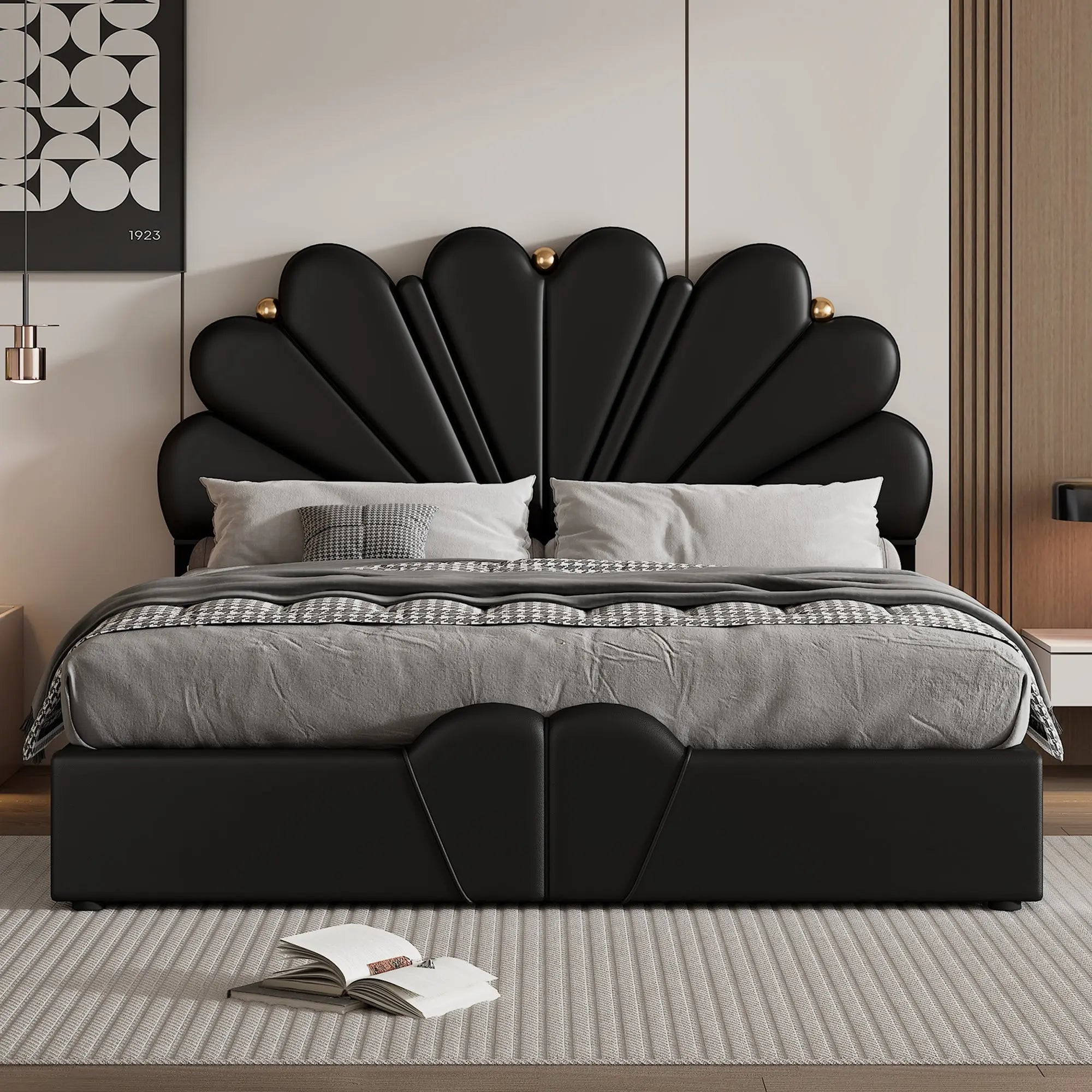 Bellemave® Queen Size Upholstered Petal Shaped Platform Bed with Hydraulic Storage System Bellemave®
