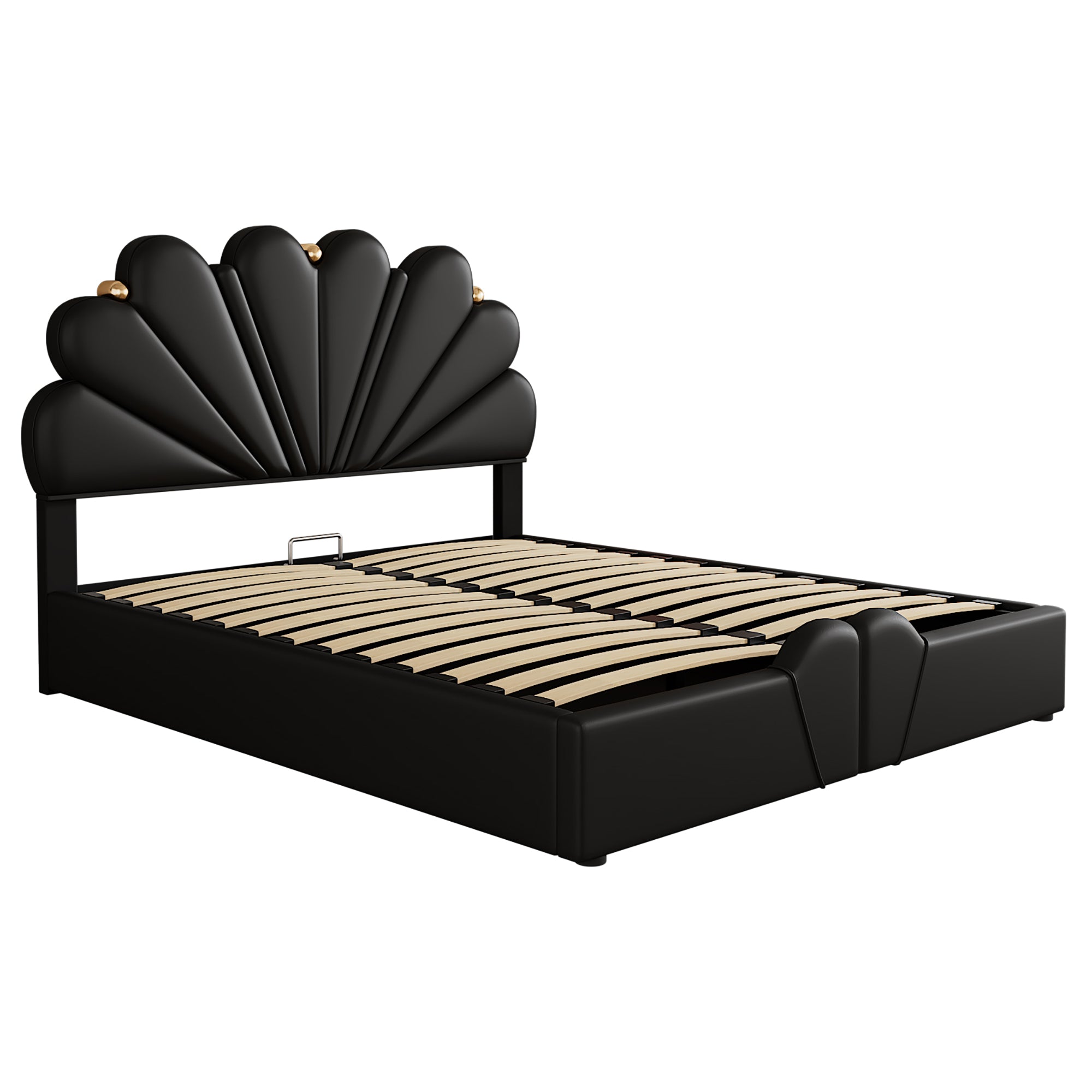 Bellemave Queen Size Upholstered Petal Shaped Platform Bed with Hydraulic Storage System
