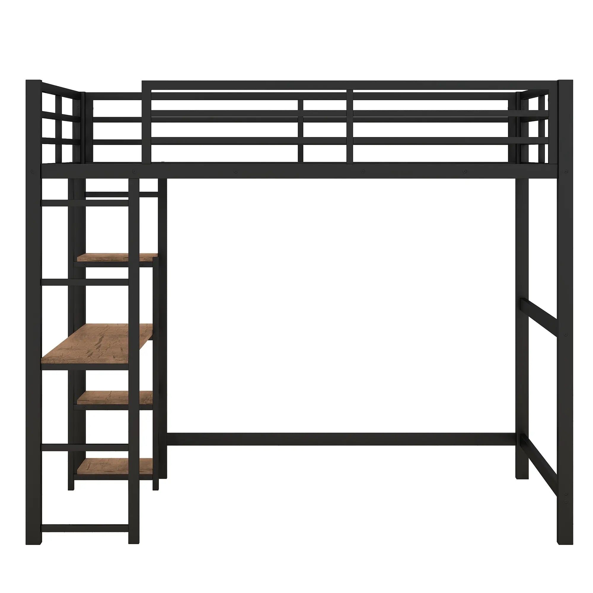 Bellemave® Full Size Metal Loft Bed with Built-in Desk and Storage Shelves Bellemave®