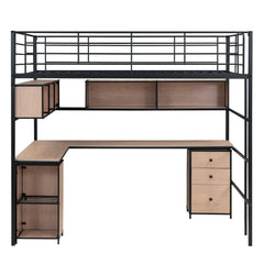 Bellemave® Full Size Metal Loft Bed with Bookcase, Desk and Cabinet Bellemave®