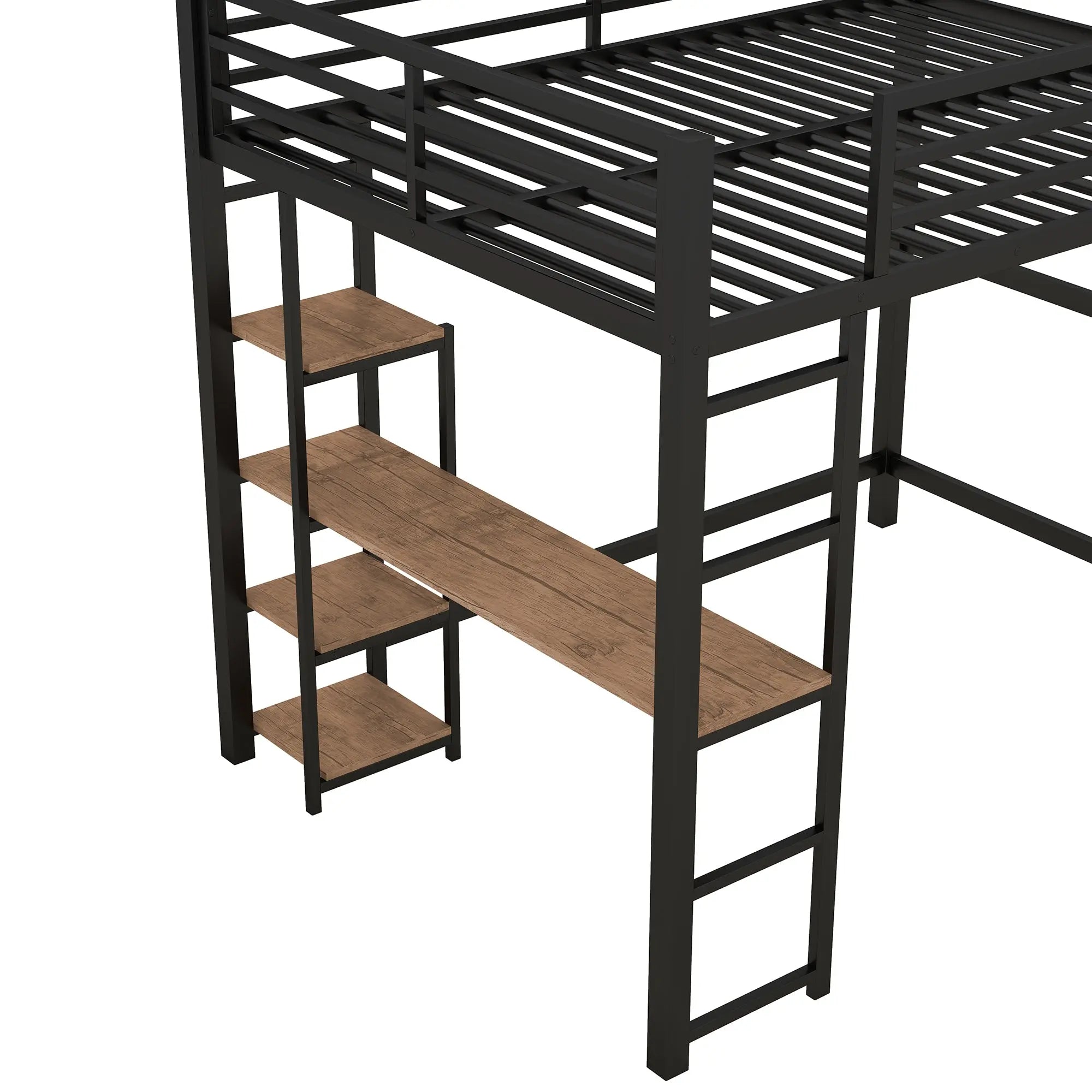 Bellemave® Full Size Metal Loft Bed with Built-in Desk and Storage Shelves Bellemave®