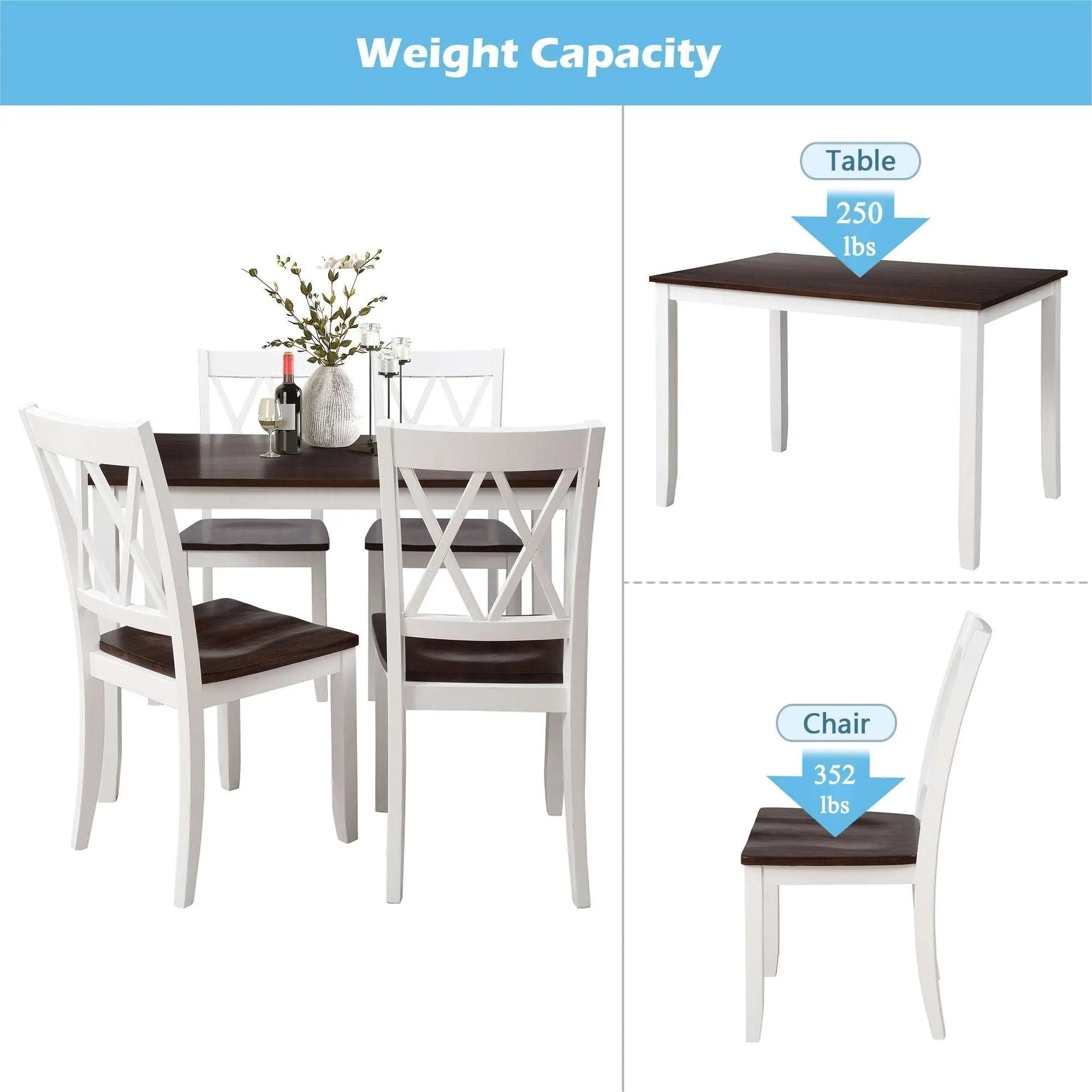 Bellemave 5-Piece Dining Table Set Home Kitchen Table and Chairs Wood Dining Set