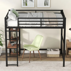 Bellemave® Full Size Metal Loft Bed with Built-in Desk and Storage Shelves Bellemave®