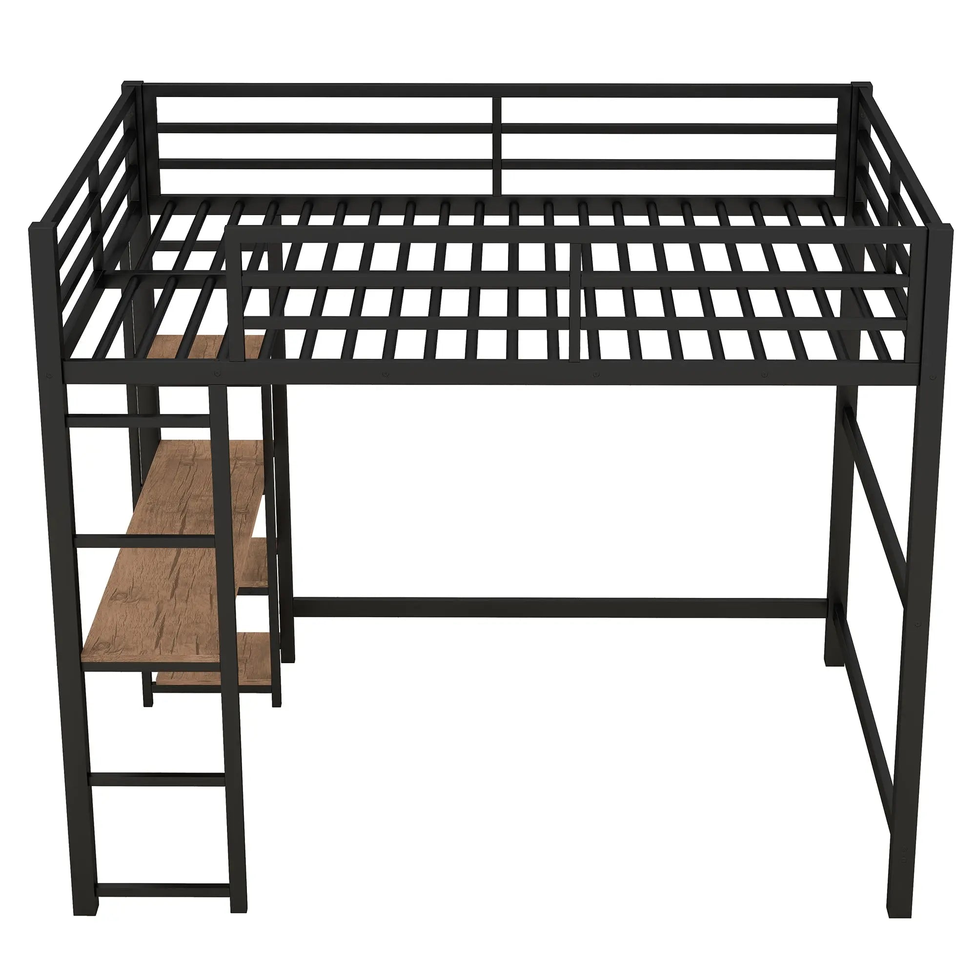 Bellemave® Full Size Metal Loft Bed with Built-in Desk and Storage Shelves Bellemave®