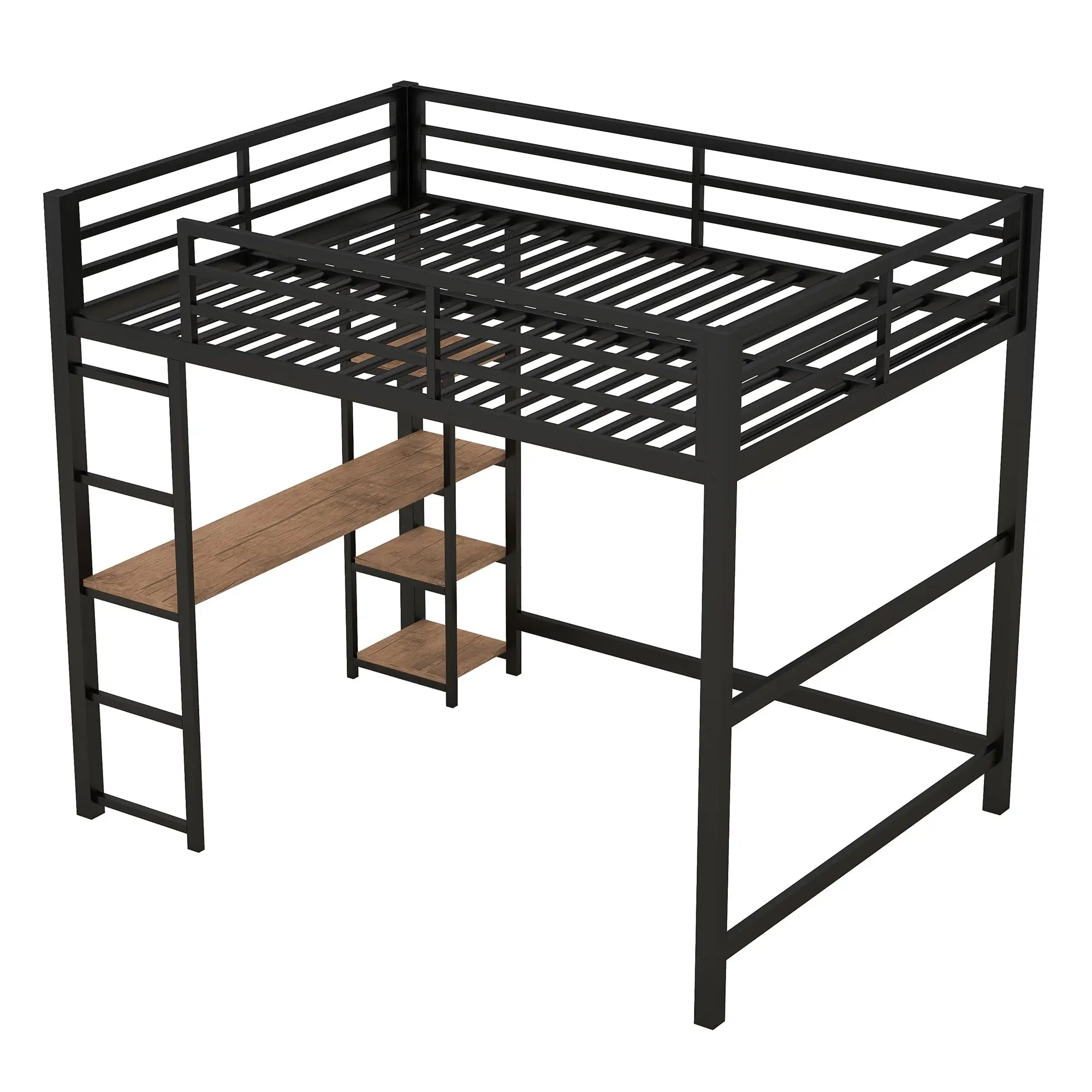 Bellemave® Full Size Metal Loft Bed with Built-in Desk and Storage Shelves Bellemave®