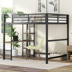 Bellemave® Full Size Metal Loft Bed with Built-in Desk and Storage Shelves Bellemave®