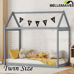 Bellemave® Twin Size Montessori Wooden House Floor Bed