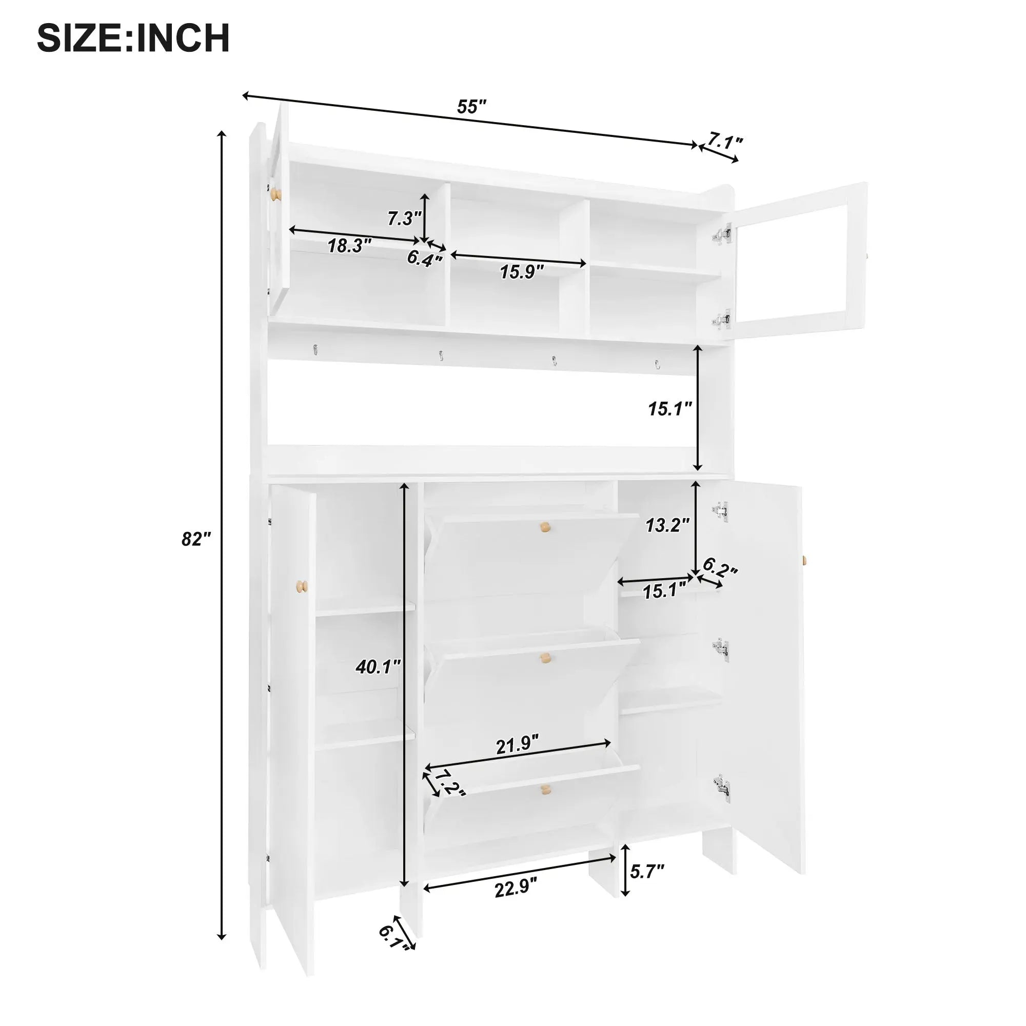 Bellemave® Tempered Glass Hall Tree with 3 Flip Drawers and 4 Hanging Hooks Bellemave®