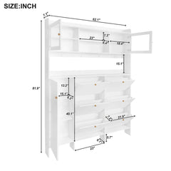 Bellemave® Multifunctional Shoe Cabinet with Storage Shelf & 6 Flip Drawers,Tempered Glass Doors and 4 Hooks Bellemave®