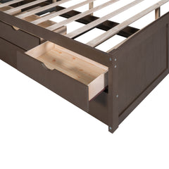 Bellemave Full Size Captain Bed, Full Beds with Trundle & Storage Drawers, Wood Daybed Frame with Bookcase Headboard & Slats Support for Kids Teens, Antique Brown Bellemave