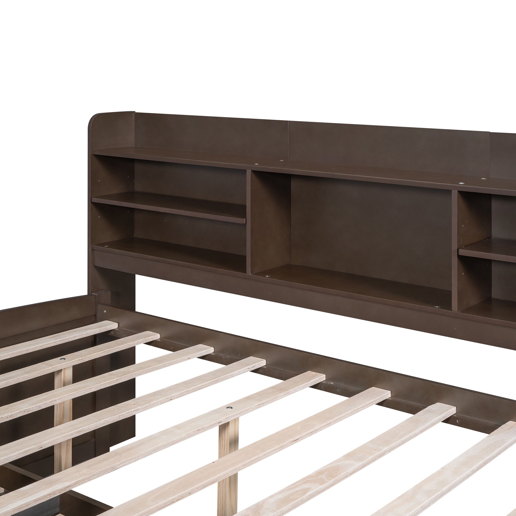 Bellemave Full Size Captain Bed, Full Beds with Trundle & Storage Drawers, Wood Daybed Frame with Bookcase Headboard & Slats Support for Kids Teens, Antique Brown Bellemave