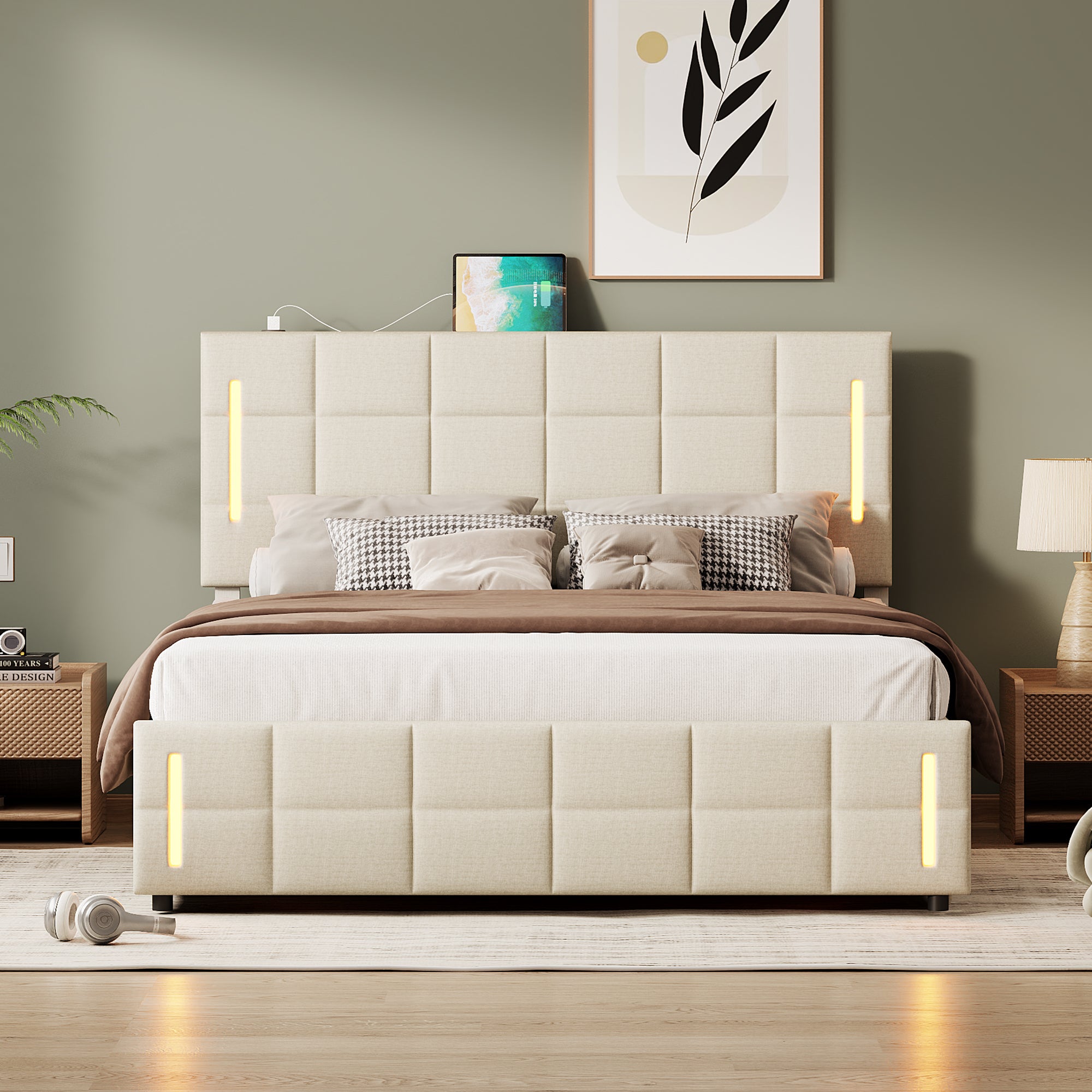 Bellemave® Upholstered Bed with Hydraulic Storage System and LED Light Bellemave®