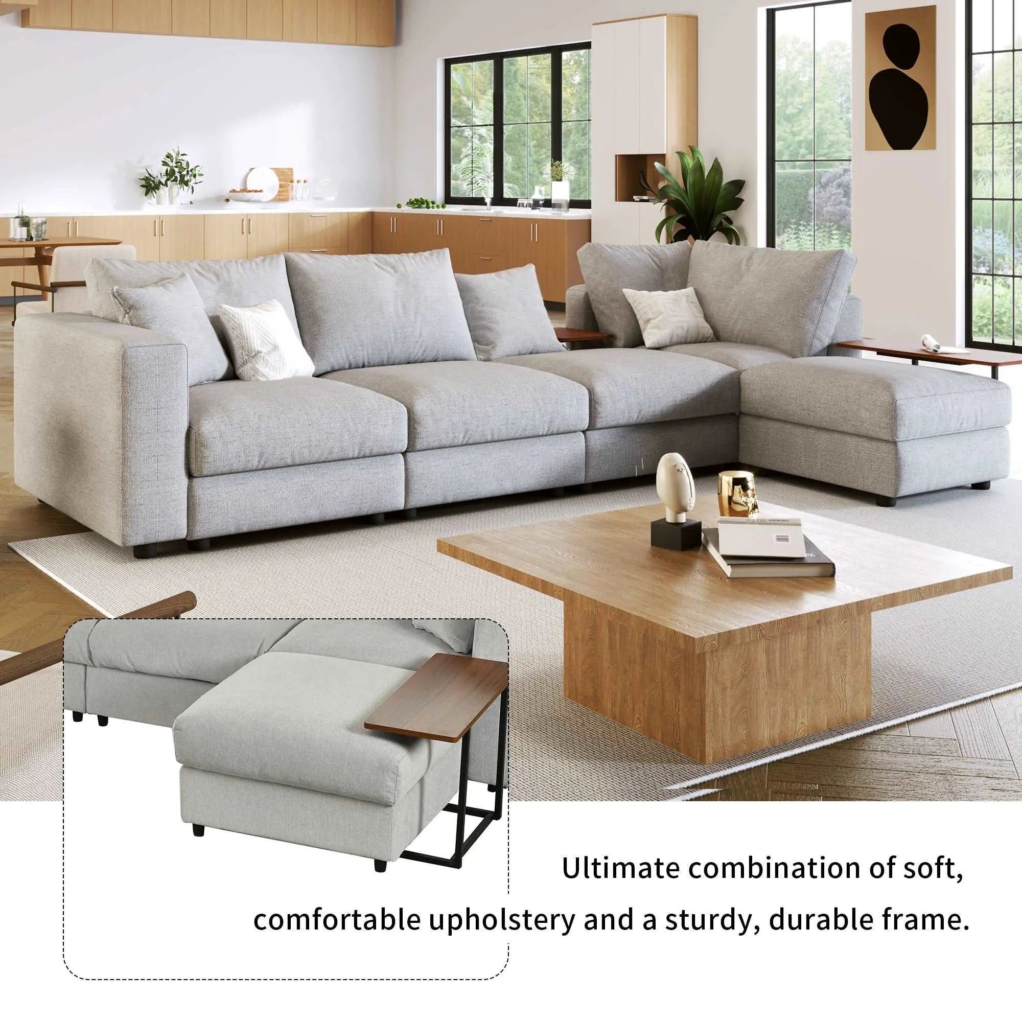 Bellemave 133" Modern Large L-Shape Sectional Sofa with 2 Pillows and 2 End Tables