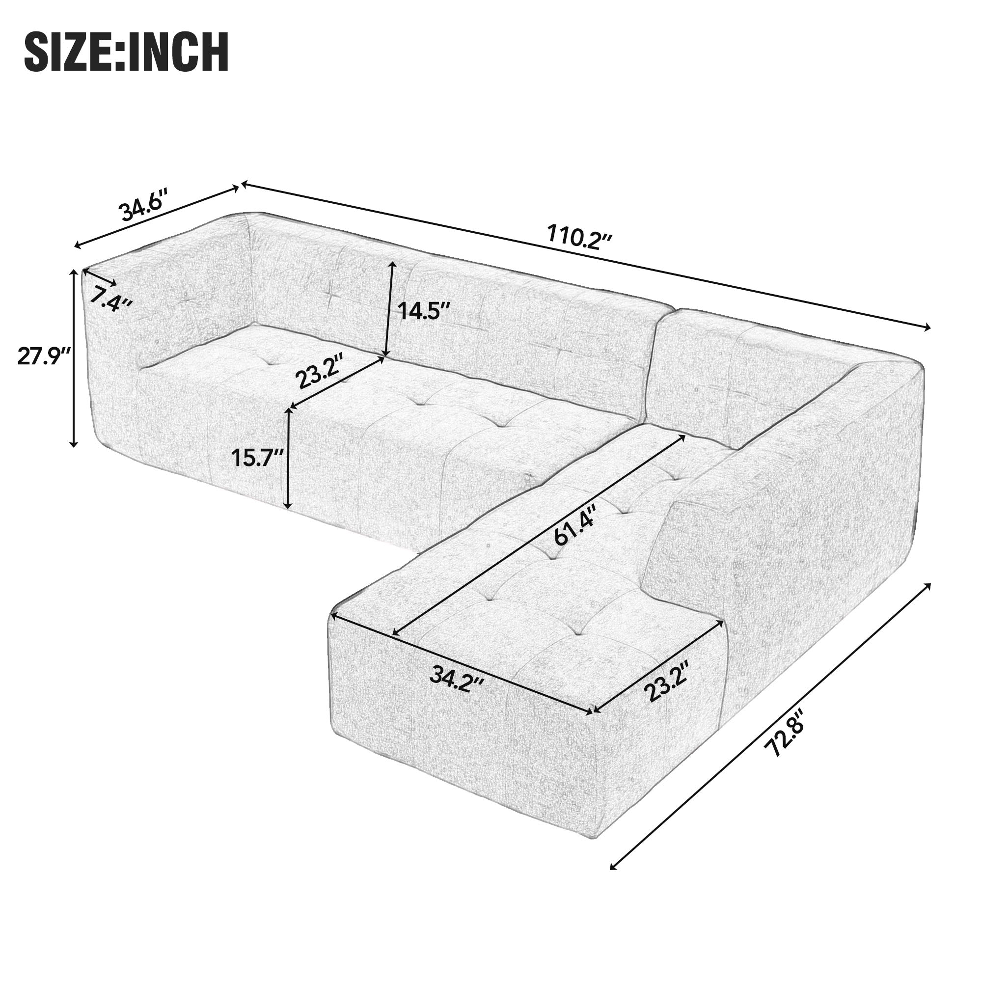 Bellemave® 110.2*72.8" Modular Modular Combination Living Room Sofa Set Bellemave®