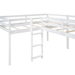 Bellemave® Twin Size L-Shaped Low Loft Bed with Ladder and Slide Bellemave®