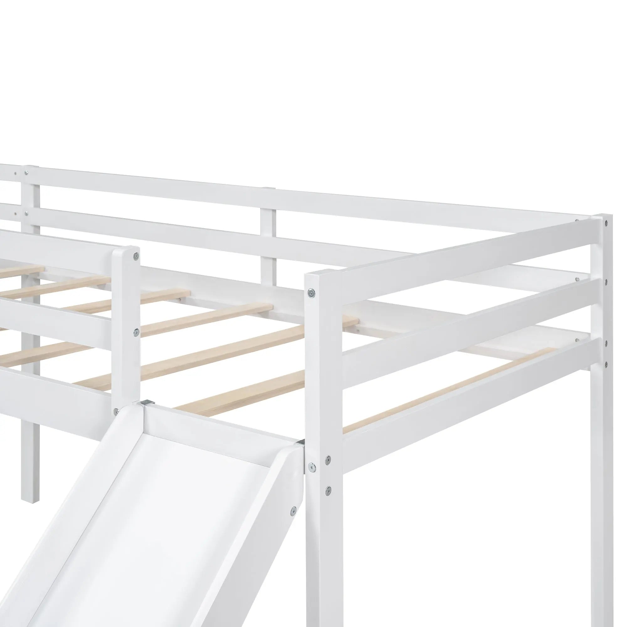 Bellemave® Twin Size L-Shaped Low Loft Bed with Ladder and Slide Bellemave®