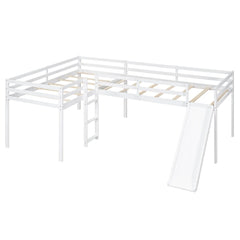 Bellemave® Twin Size L-Shaped Low Loft Bed with Ladder and Slide Bellemave®