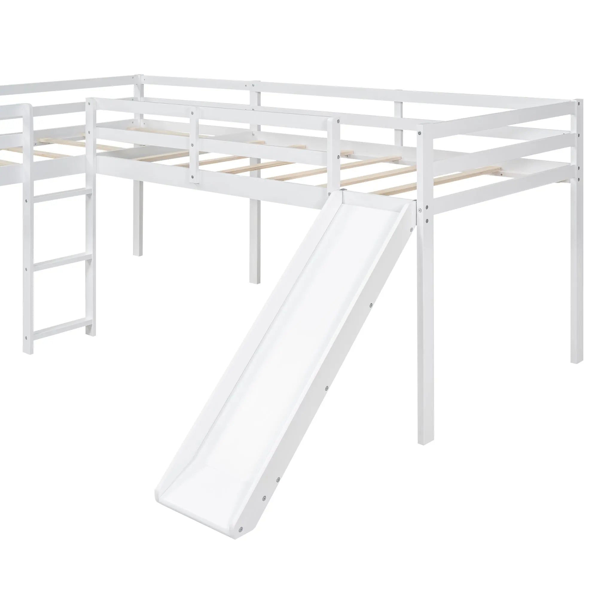 Bellemave® Twin Size L-Shaped Low Loft Bed with Ladder and Slide Bellemave®