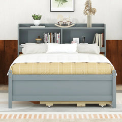 Bellemave Full Size PlatformBed with Bookcase Headboard, Trundle and Storage Drawers Bellemave