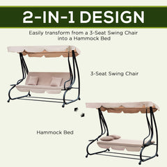 Bellemave® 3-Seat Outdoor Patio Swing Chair, Converting Flatbed,with Adjustable Canopy, Removable Cushion and Pillows Bellemave®