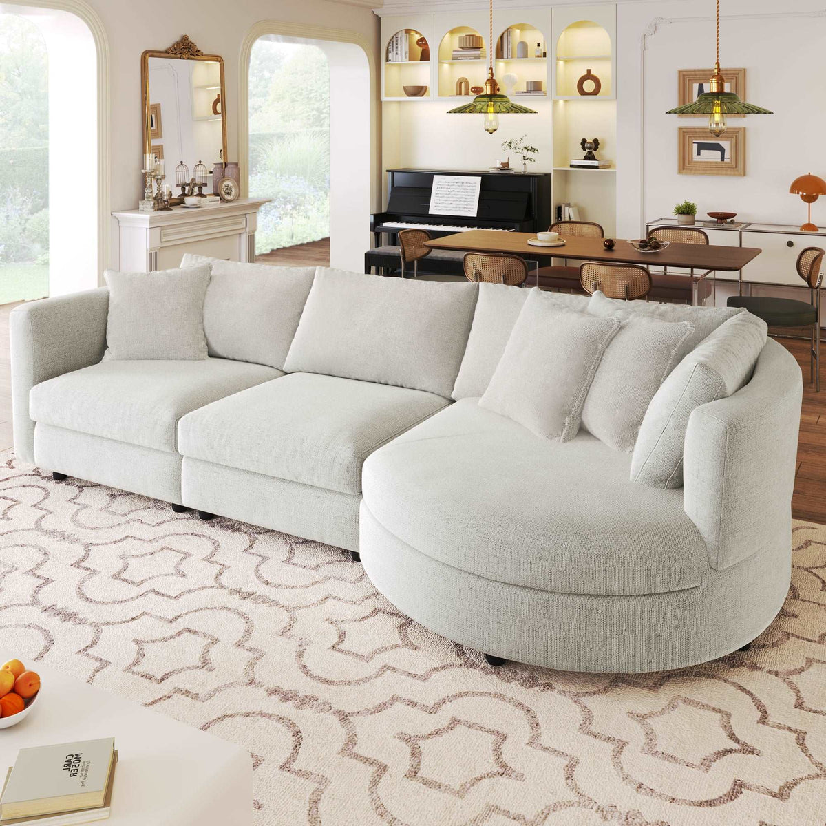 Bellemave 111.4" Three Indoor Cushioned Combination Sofas with Three Pillows and Curved Seat
