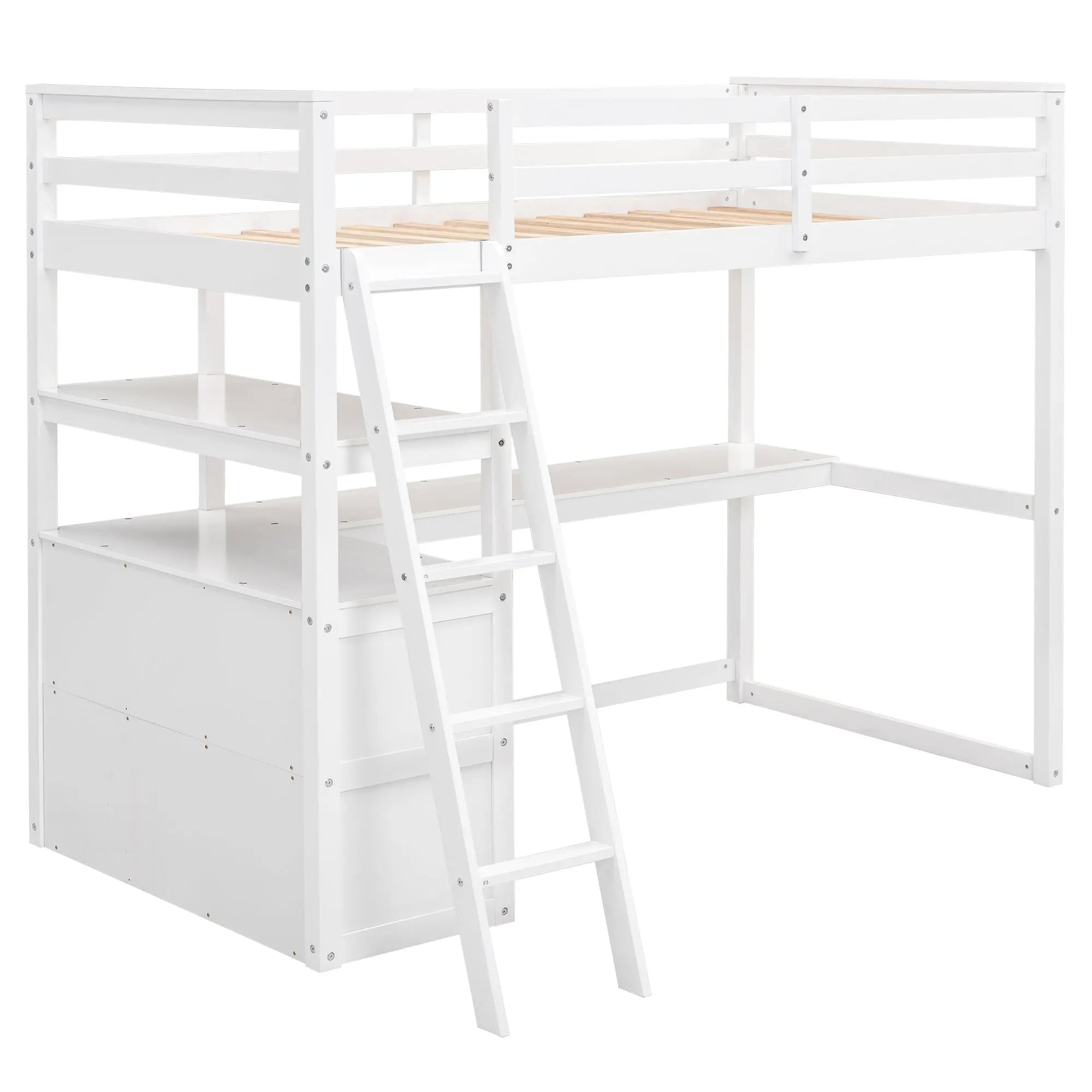 Bellemave® Loft Bed with Desk and Shelves, Two Built-in Drawers Bellemave®