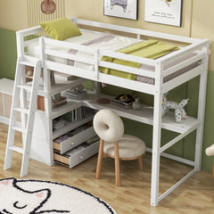 Bellemave® Loft Bed with Desk and Shelves, Two Built-in Drawers Bellemave®