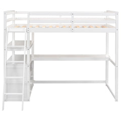 Bellemave® Loft Bed with Desk and Shelves, Two Built-in Drawers Bellemave®