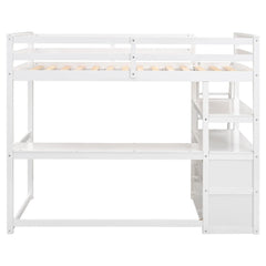 Bellemave® Loft Bed with Desk and Shelves, Two Built-in Drawers Bellemave®