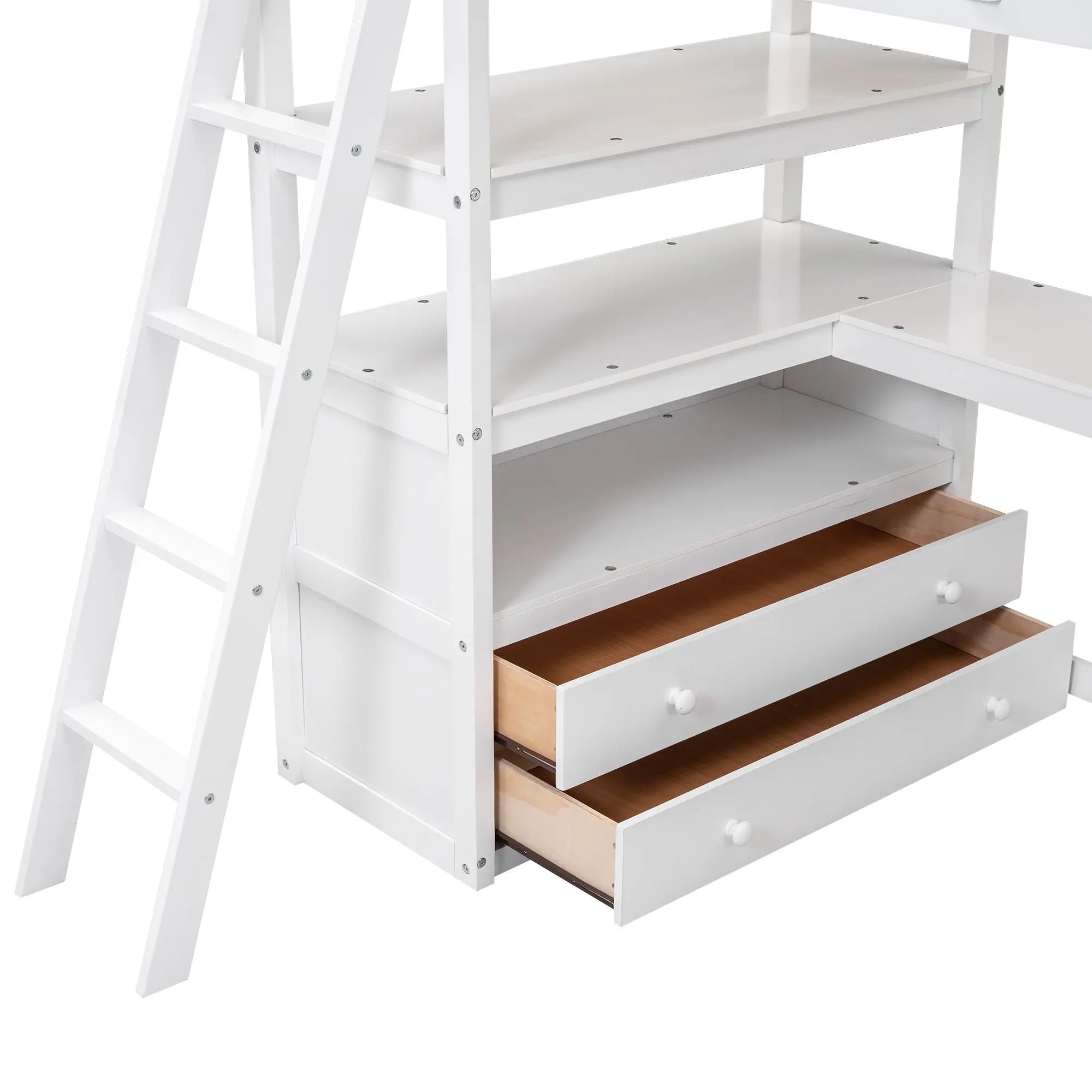 Bellemave® Loft Bed with Desk and Shelves, Two Built-in Drawers Bellemave®