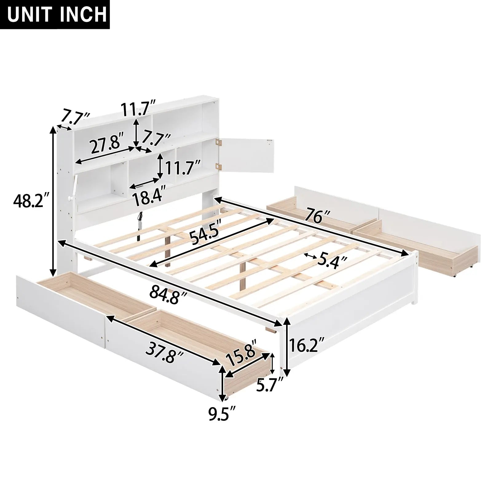 Bellemave Full Size Platform Bed with Storage Headboard, Charging Station and 4 Drawers Bellemave