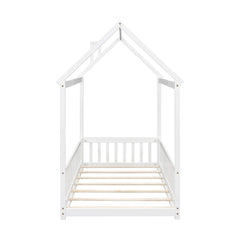 Bellemave Twin Size Wood House Bed with Guardrails and Slats Bellemave