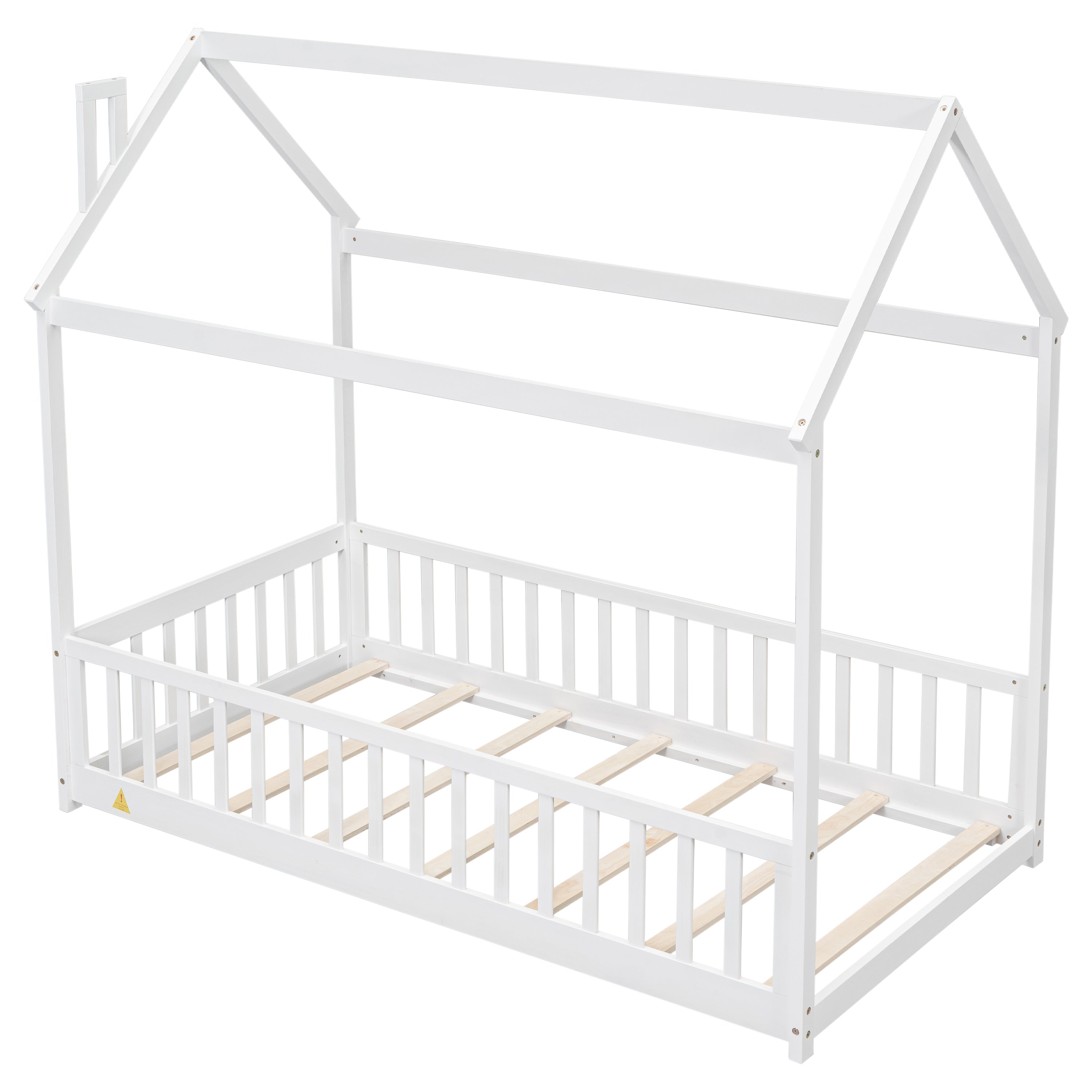 Bellemave Twin Size Wood House Bed with Guardrails and Slats Bellemave