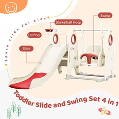 Bellemave 4 in 1 Toddler Slide and Swing Set, Kids Playground Climber Slide Playset with Basketball Hoop,Freestanding Combination