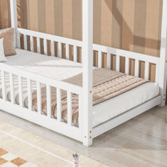 Bellemave Twin Size Wood House Bed with Guardrails and Slats Bellemave