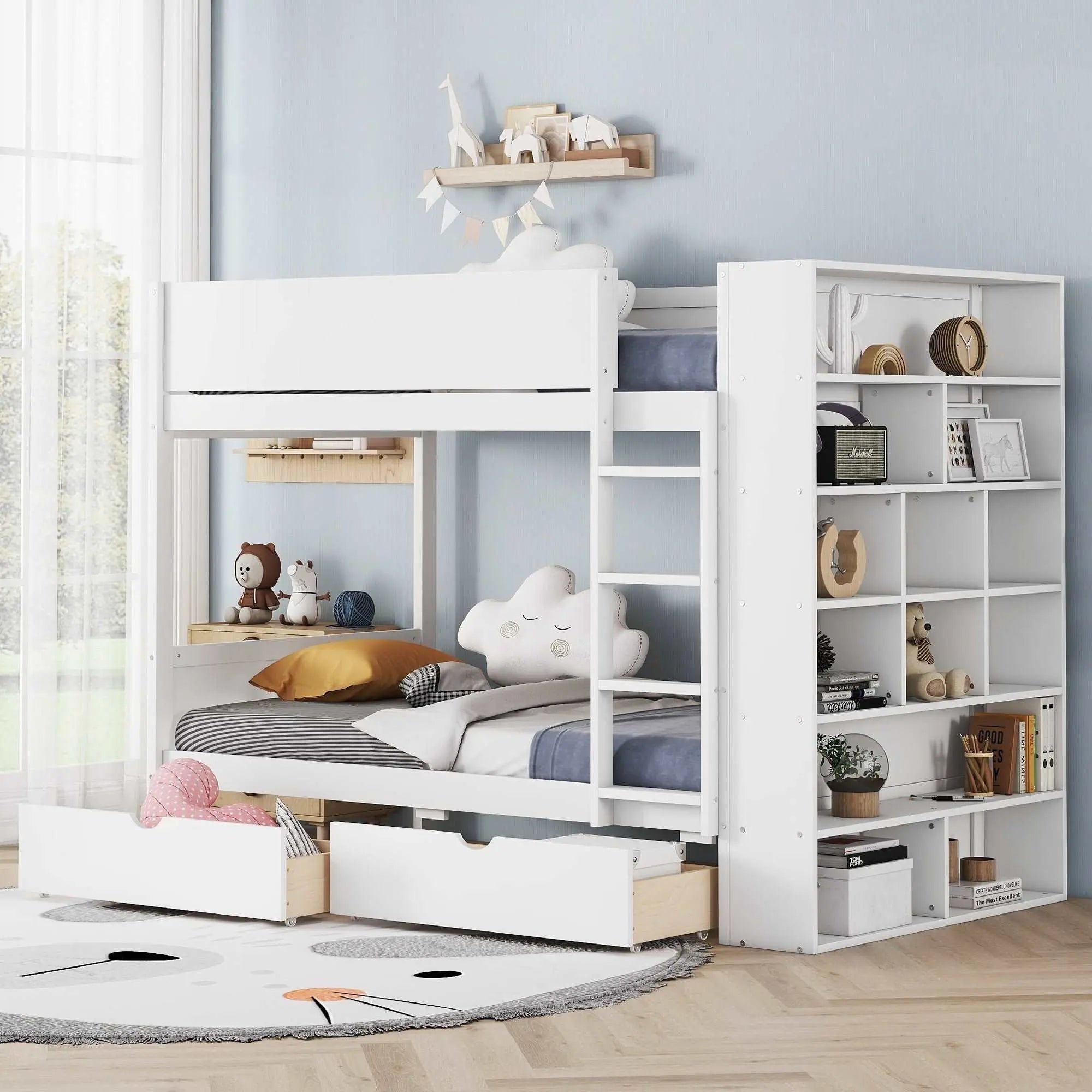 Bellemave Bunk Bed With 2 Drawers and Multi-layer Cabinet