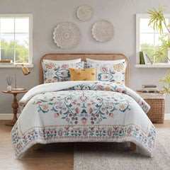 Bellemave 4 Piece Floral Comforter Set with Throw Pillow
