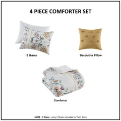 Bellemave 4 Piece Floral Comforter Set with Throw Pillow Bellemave