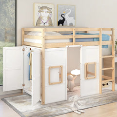 Bellemave® Twin Size Wood Loft Bed with Built-in Storage Wardrobe and 2 Windows Bellemave®